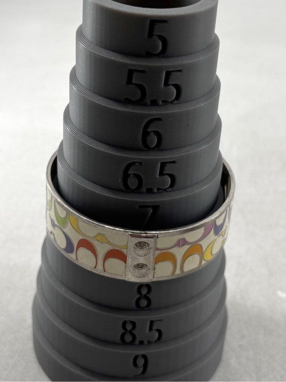 Coach Silver Enamel Bangle with Multicolor Signature Pattern - Picture 5 of 5